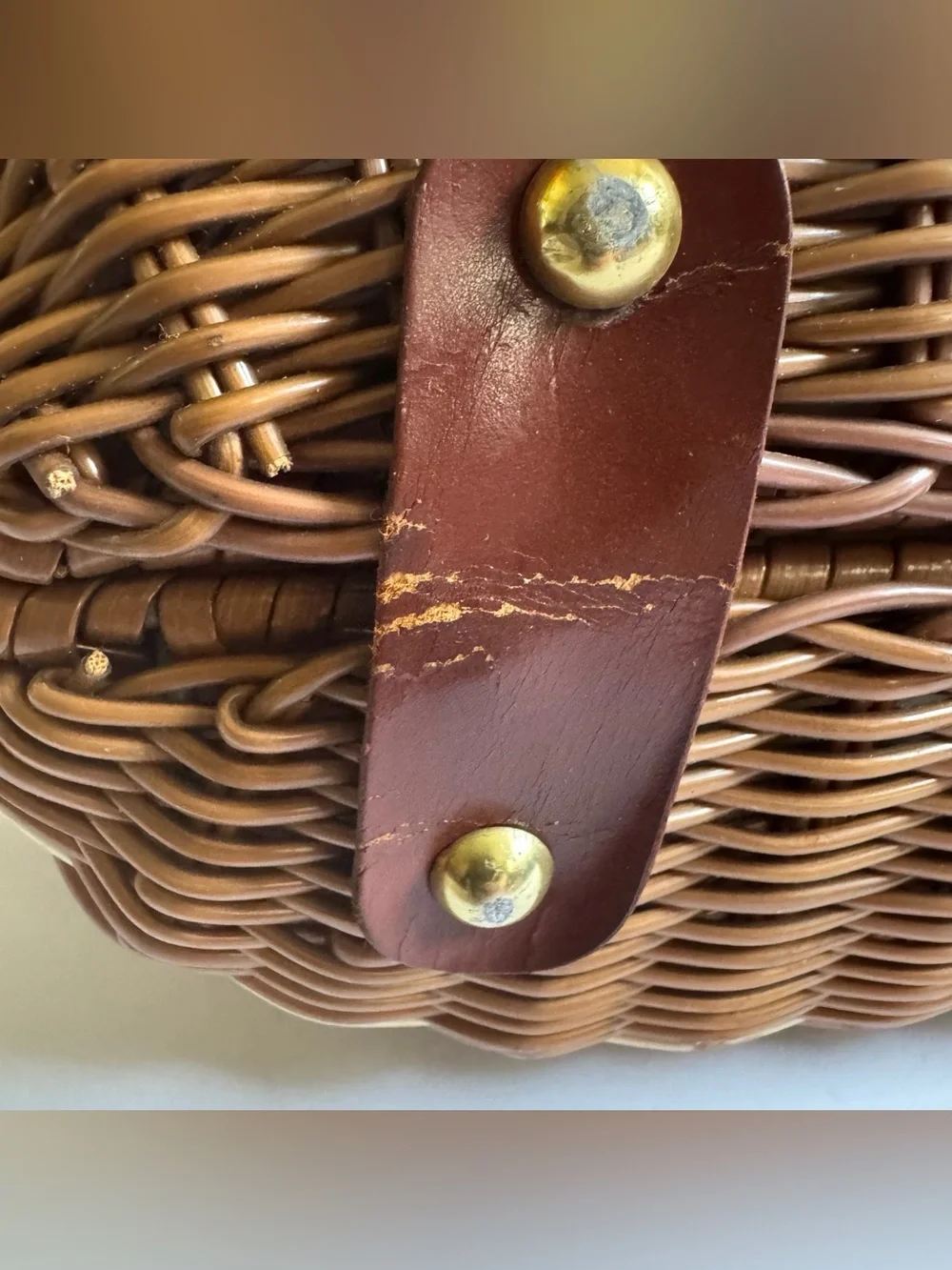 Vtg Checkered Wicker Handbag Purse Basket Bag Turn Lock Boho Cottagecore Coastal - Picture 11 of 16